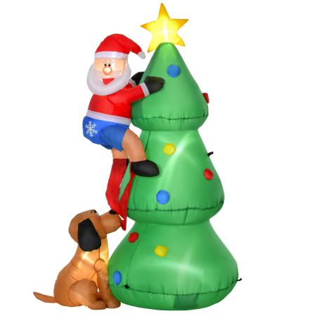 Aufblasbarer Weihnachtsmann mit Hund LED 123cm