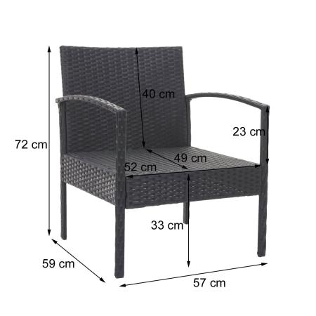 Balkon Sitzgruppe Poly-Rattan 7tlg. Garnitur-Lounge schwarz, Kissen creme